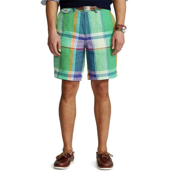 Polo Ralph Lauren Classic Fit Linen Madras Inseam Shorts Size 33 NWT